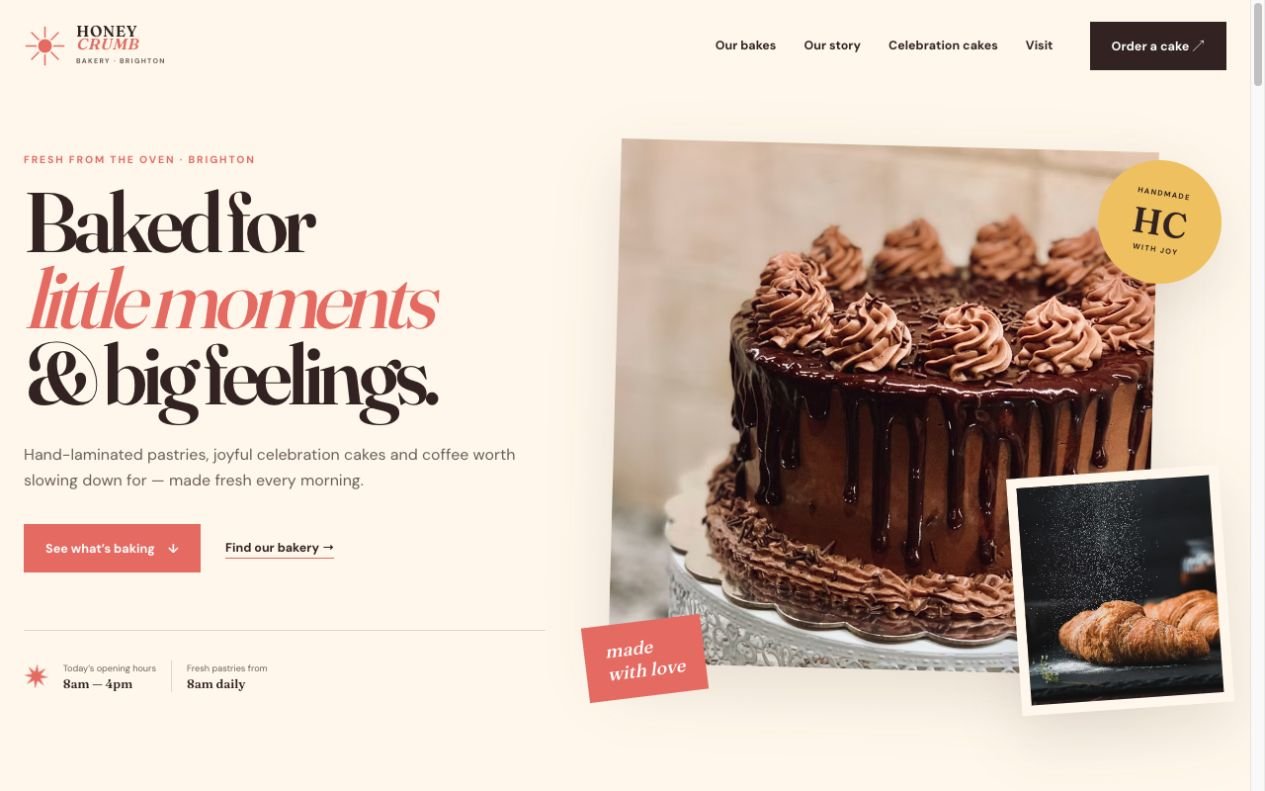 Honeycrumb bakery website