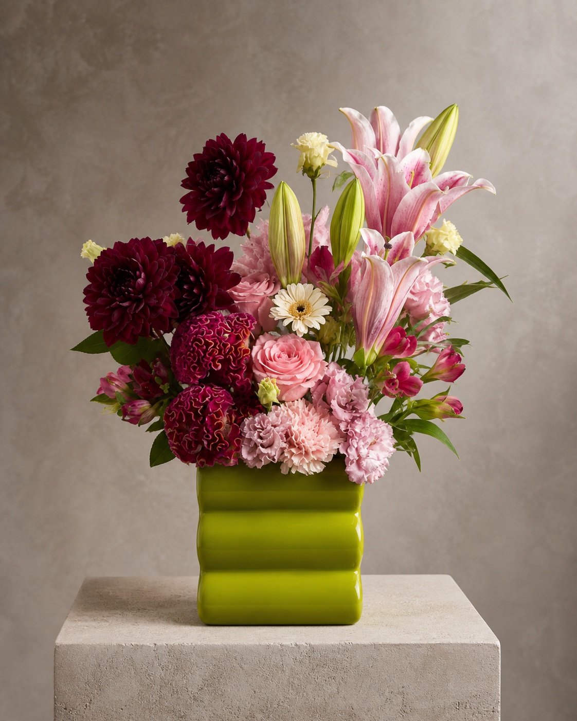 Composition florale colorée réalisée sur kenzan
