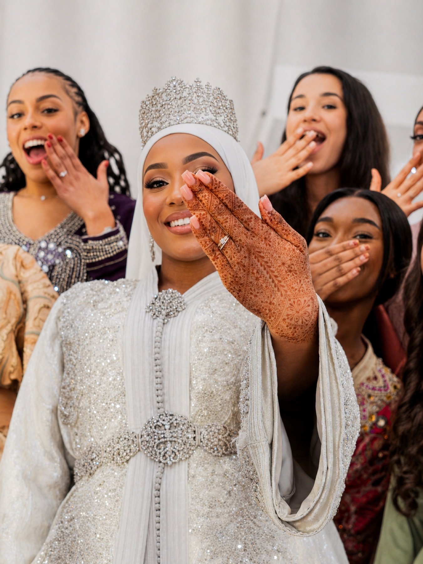 Visuel d'ambiance avec une mariée montrant sa main ornée de henné